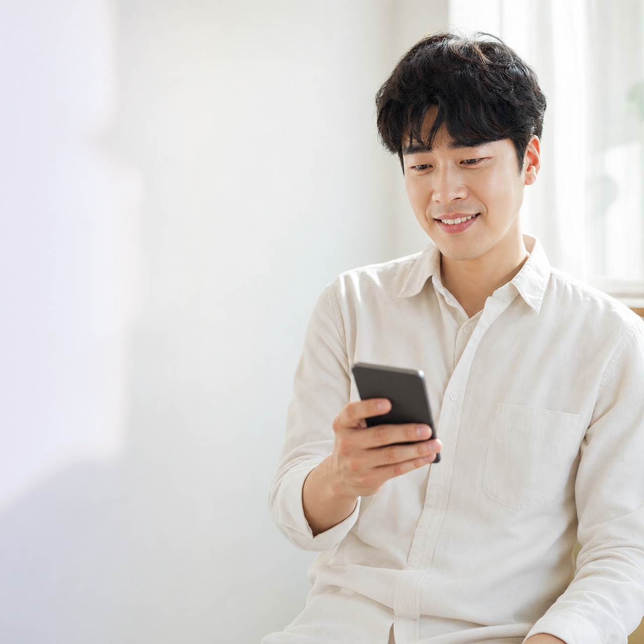 다음머니 쿠팡신용카드현금화 휴대전화를 보며 사용 카드를 정하는 고객